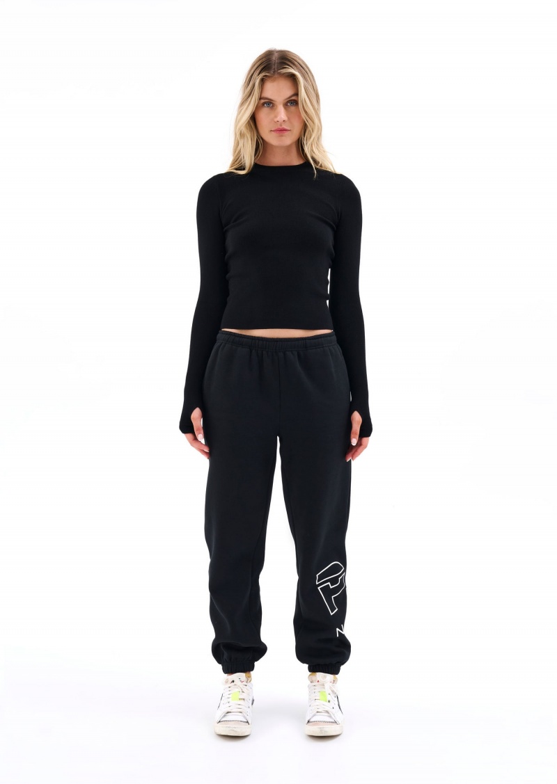 Black P.E Nation Afinity Knit Ls Top | OGJZDLS-63