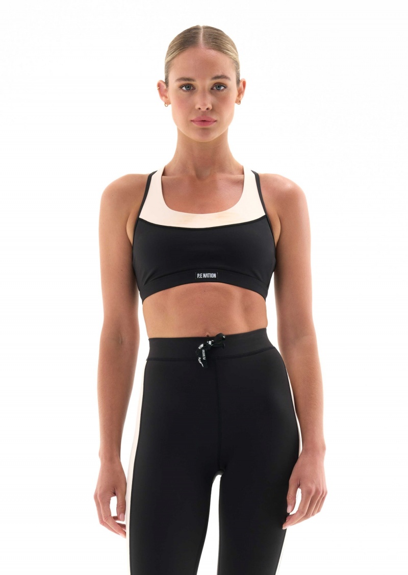 Black P.E Nation Defending Zone Sports Bra | MRFHYTZ-62