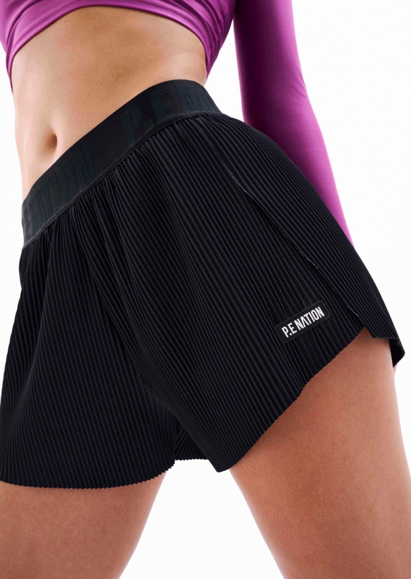 Black P.E Nation Vertical Pleated Short | OIBZPKD-01