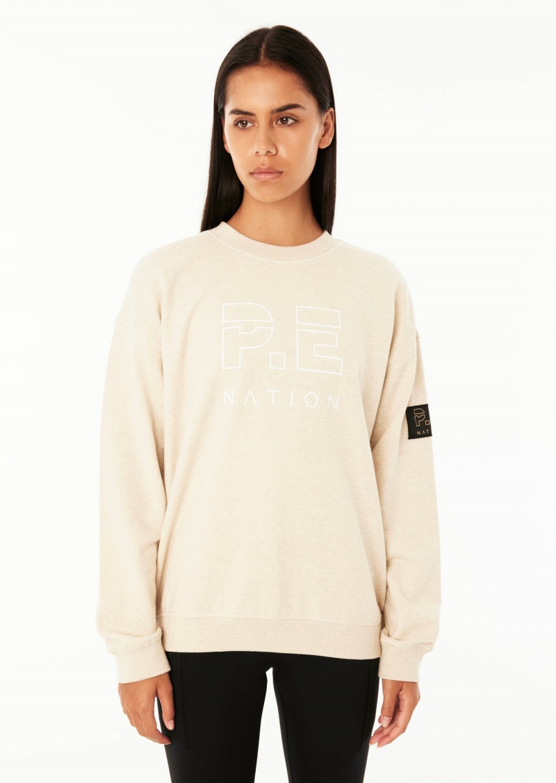 Oatmeal Marle P.E Nation Heads Up Sweat | FWOISBU-59